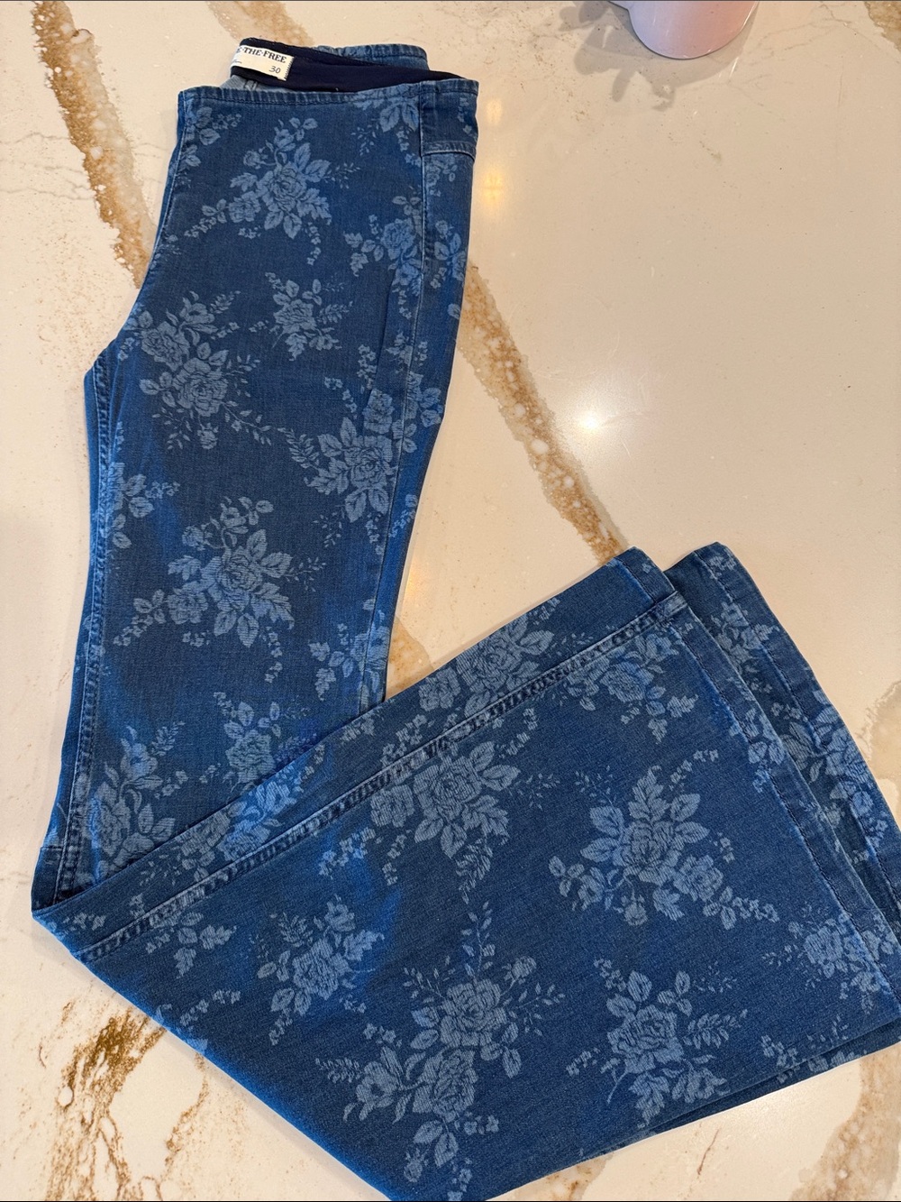 We The Free Blue Floral Wide-Leg Jeans